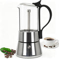 4 Cup Glass Transparent Moka Pot Stainless Steel Uncoated Stovetop Espresso Maker Italian Coffee Makers Mocha Greca Machine Cafe Classic Induction Cookers for Home Camping 220ml
