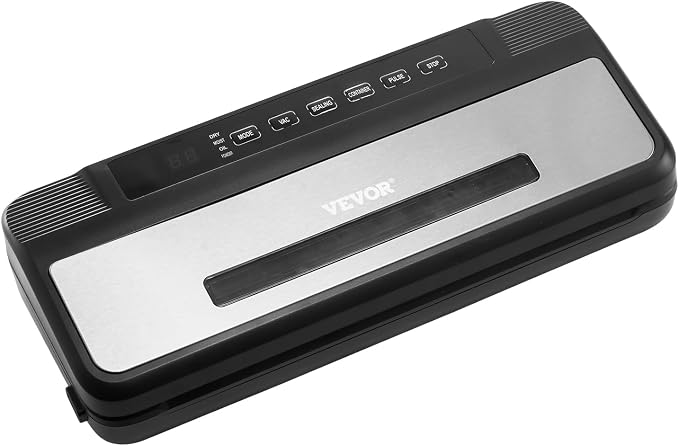 VEVOR Vacuum Sealer Machine, 80Kpa 120W Powerful Compact Food Sealer, 7-in-1 Multi-Functional Food Vacuum Sealer, Automatic Air Sealing System with Built-in Cutter with 10 Vacuum Bags & 1 Bag Roll
