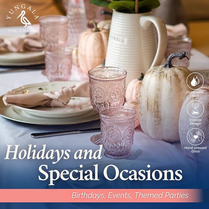 Pink Wine Glasses Set of 6 Vintage Hobnail Goblets 10 oz Transparent Glassware with Stems Dishwasher Safe