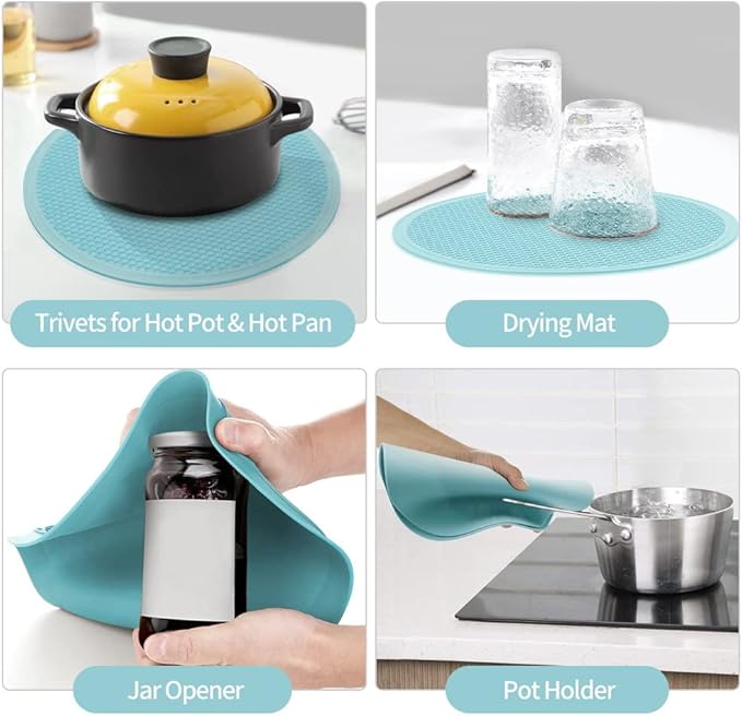 Microwave Mat & Food Cover Cover for Splatter Guard Silicone Trivet Pot Holders Drying Baking Place Mat Silicone Bowl Covers BPA Free Suction Lids Microwave Cover