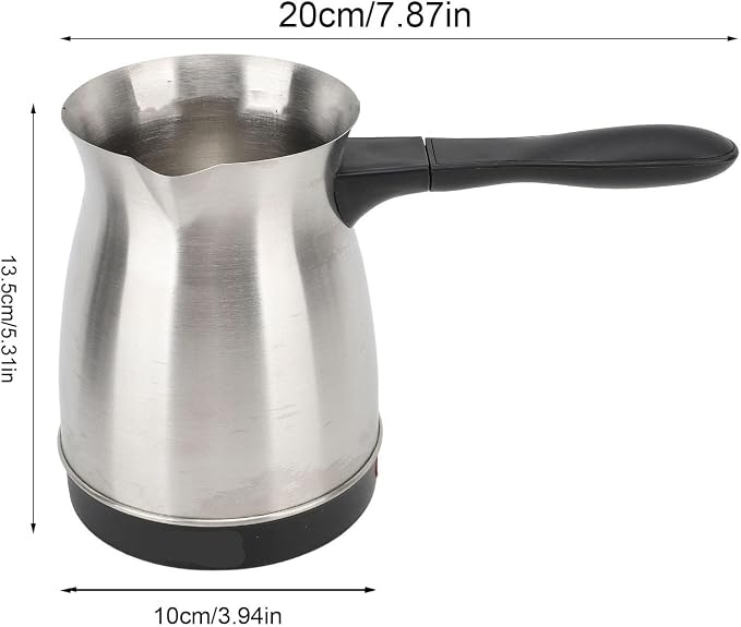 Electric Turkish Coffee Maker, Stainless Steel Turkey Coffee Pot Arabic Greek Coffee, 600ml 600W Coffee Tea Milk Heating Kettle, Removable Anti Scald Handle, 5-6 Cups
