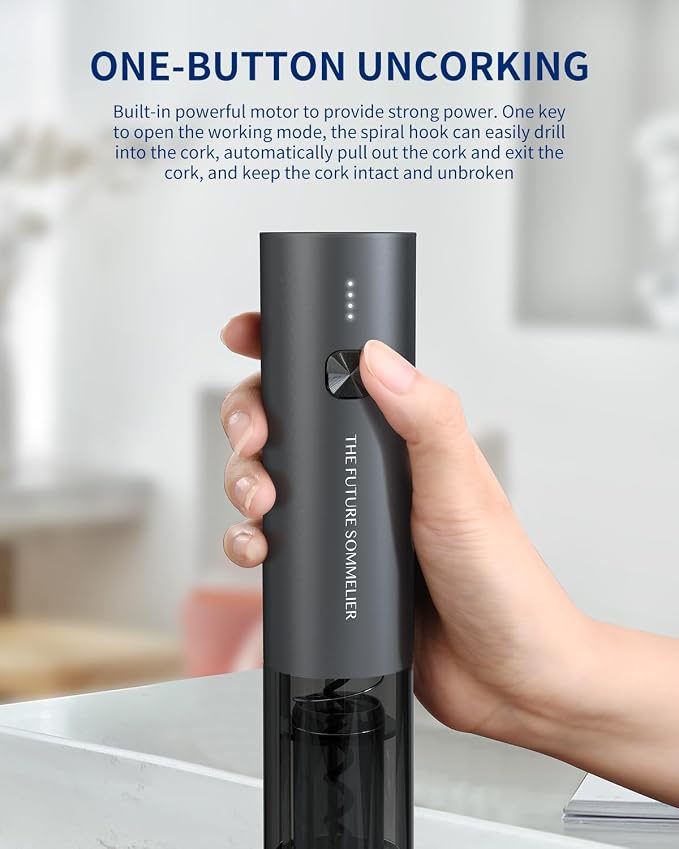 CIRCLE JOY Rechargeable Electric Wine Opener Set 7-in-1 Aluminum Alloy Wine Gift Set with Electric Corkscrew, Foil Cutter, Wine Pourer, Storage Base, Vacuum Pump and 2 Wine Stoppers