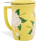 Tea Forte Ceramic Fiore Cup with Handle, Removeable Stainless Steel Infuser Basket and Lid, Steeps 14 oz Loose Leaf Tea, Dishwasher & Microwave Safe, Hydrangea