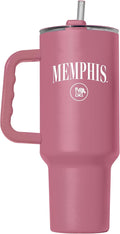 Logo Brands NCAA Memphis Tigers Berry 40 oz Tumbler with Handle - Stylish Everyday Use Powder Coated-Stainless Steel with Straw- Keeps Cold For Hours