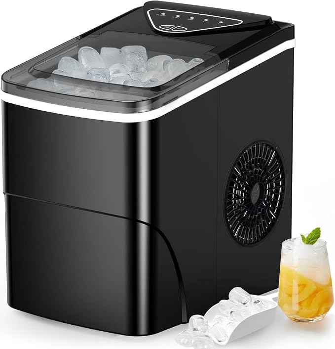 Totnz Countertop Ice Maker Machine, 26lbs in 24Hrs, 9 Ice Cubes Ready in 6 Mins, Auto-Cleaning Portable Ice Maker with Basket and Scoop, for Home/Kitchen/Camping/RV