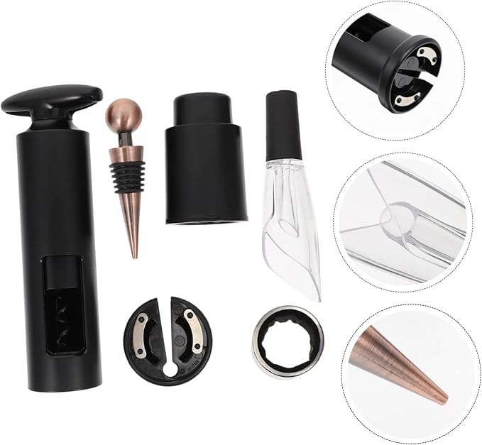 Luxshiny 6pcs Vacuum Wine Corkscrew and Decanter Set Stylish Rotary Corkscrew with Ergonomic Grip Wine Accessories for Enthusiasts for Travel and Parties Black