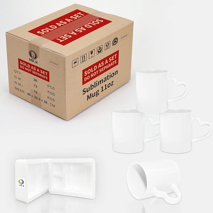 MR.R Set of 36PCS Sublimation Blanks Dishwasher Heart Handle White Ceramic Coffee Mugs 11oz Blank Dishwasher Ceramic Classic Drinking Cup Mug with Heart Handle For Milk Tea Cola Waterâ€¦