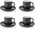 2.5OZ Mini Espresso Cups Set of 4, Black Ceramic Demitasse Espresso Mugs with Saucers, Small Coffee Cups for Single/Double Espresso Shots