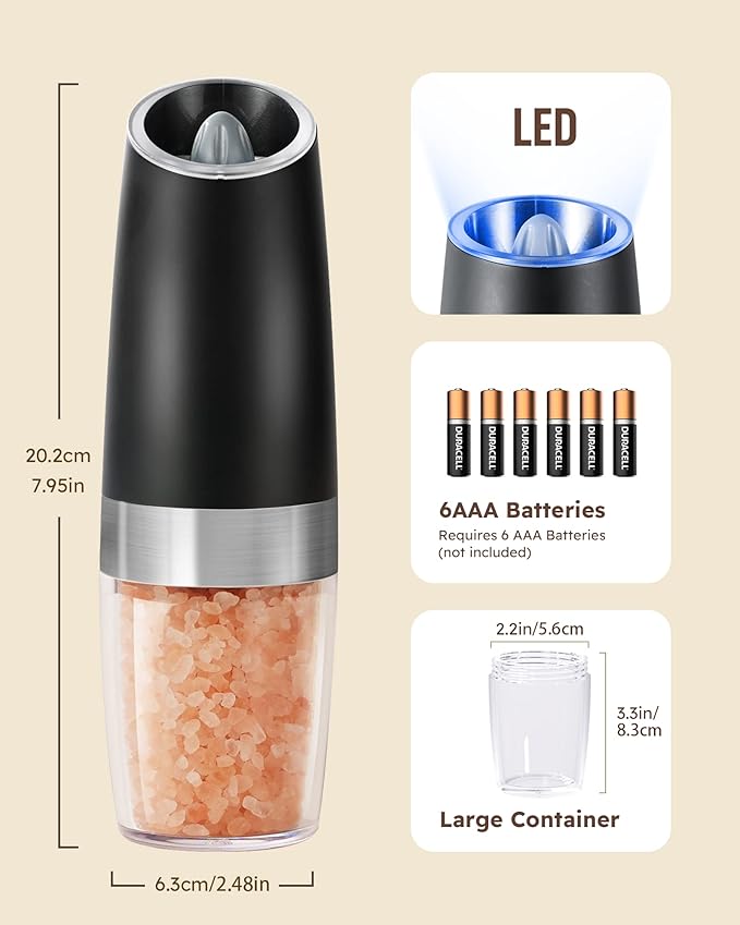 5 in 1 Blender and Food Processor & Large Capacity Gravity Electric Pepper and Salt Grinder Set