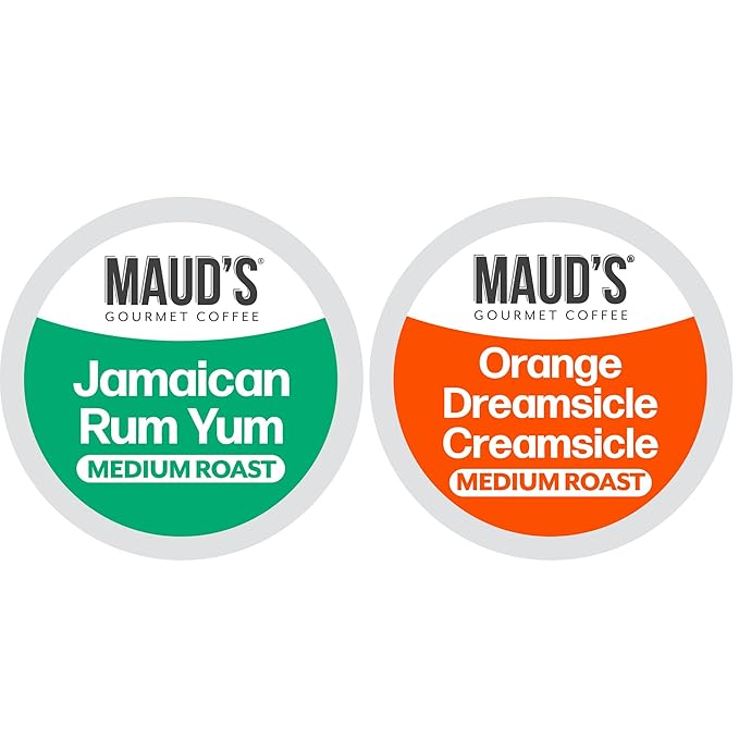 Maud’s Orange Creamsicle & Jamaican Rum Yum Flavored Coffee Pods Variety Pack, 36 ct, Medium Roast Single Serve Pods – 100% Arabica Coffee, Compatible with Keurig K Cups Maker