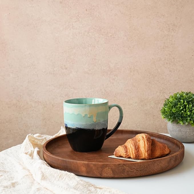 Bosmarlin Ceramic Coffee Mug Set of 4, 17 Oz, Coffee Cups with Big Handle, Microwave Safe, Unique Reactive Glaze(17 Oz, Pastel Blue)