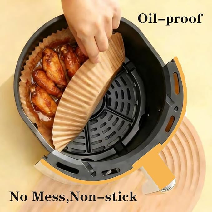 M-bestl Round Air Fryer Liners Disposable for Ninja 5-8 QT,150 pcs Parchment Paper Liners for Air Fryer,Non-stick&Oil-proof for Cleanup of Baking Roasting Microwave Easily (8inch,Round)