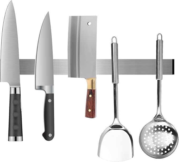 Magnetic Knife Holder for Wall - 12 Inch Stainless Steel Magnet Strip No Drill with Adhesive Tape, Kitchen Utensil Organizer