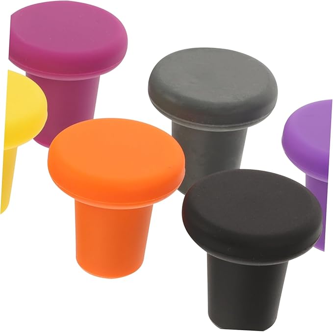 ULTECHNOVO 6pcs Silicone Wine Stoppers Reusable Leakproof Seal for Wine Beer and Beverage Bottles Vibrant Colors for Easy Identification and Decor Food-grade Silicone