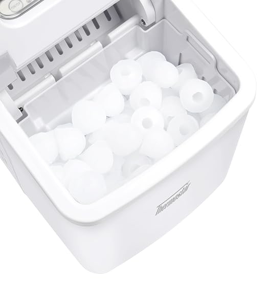 Nostalgia Thermostar Automatic Self-Cleaning Portable Electric Countertop Ice Maker Machine with Handle,26 Pounds in 24 Hours with Ice Scoop and Basket,Perfect for Water Bottles,Drinks,Parties,White