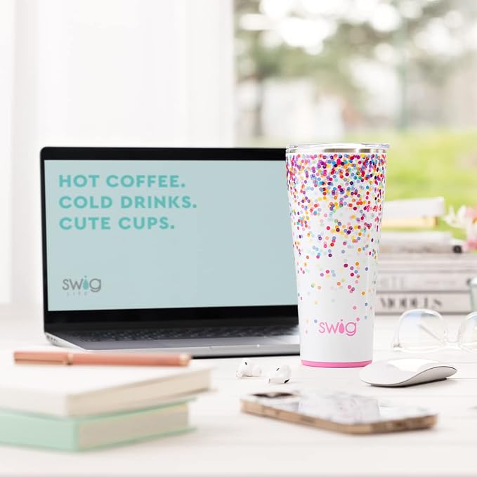 Swig Life 32oz Insulated Tumbler, Travel Coffee Tumbler with Lid, Cup Holder Friendly Travel Coffee Mug, Stainless Steel with Lid (Picnic Basket)