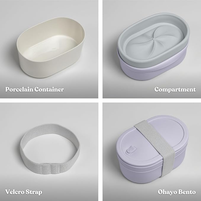 Ceramic Bento Lunch Box with Silicone Lid & Compartment Divider for Adults, Reusable Airtight Meal Prep Food Storage, Sandwich, Snack, Salad Container, Microwave Oven Safe (Lilac, 30.4 Oz)