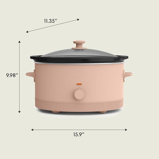 bella 6.0 Qt Manual Slow Cooker, Ceramic Nonstick Coating, 3 Temperature Settings, Dishwasher Safe Stoneware Pot and Tempered Glass Lid, Cool Touch Handles & Tangle Free Cord Wrap, Blossom