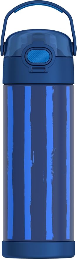 THERMOS FUNTAINER 16 Ounce Stainless Steel Vacuum Insulated Bottle with Wide Spout Lid, Nautical Stripes