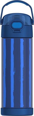 THERMOS FUNTAINER 16 Ounce Stainless Steel Vacuum Insulated Bottle with Wide Spout Lid, Nautical Stripes