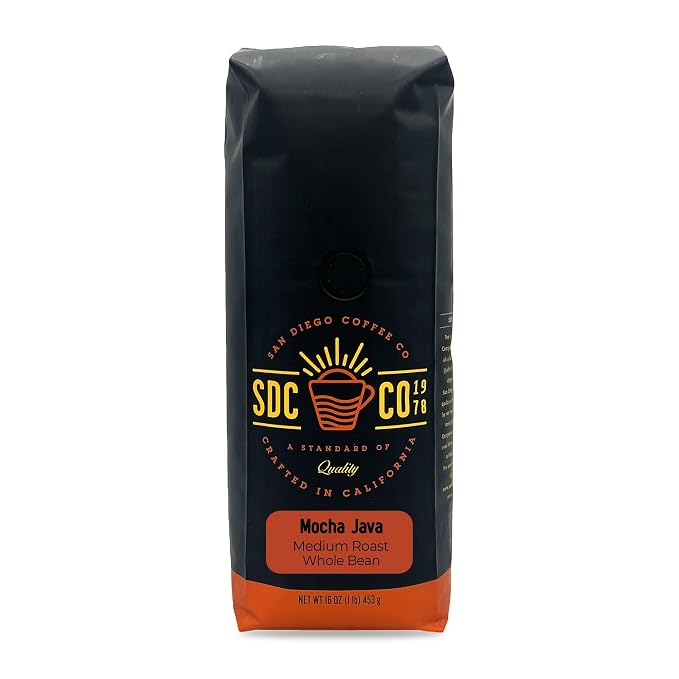 San Diego Coffee Mocha Java, Medium Roast, Whole Bean Coffee, 16-Ounce Bag Café en grano tostado