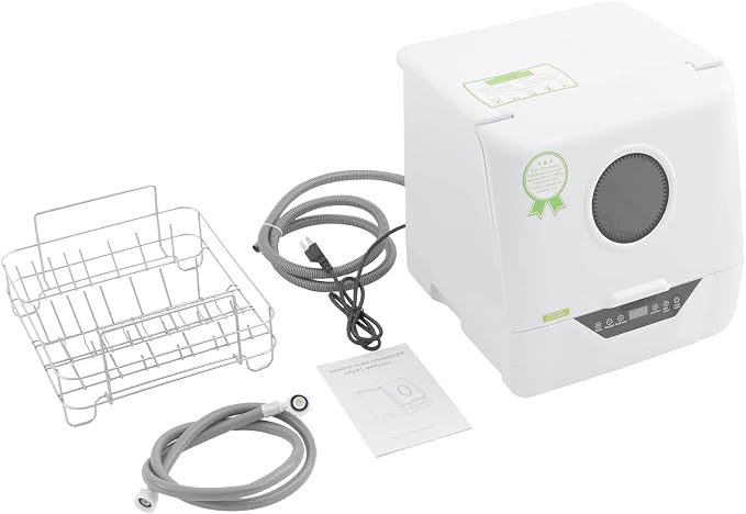 Countertop Dishwasher with 4 Wash Modes, 800W Portable Mini Dishwasher with LED Display and Dishwashing Rack, Counter Dishwasher for Houses, Flats, Boats, Home Kitchens