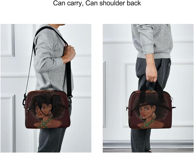 Reusable Lunch Bag for Girls Women,Beautiful African American Girl Lunch Box Container with Detachable Shoulder Strap,Insulated Lunch Coolers for School Office