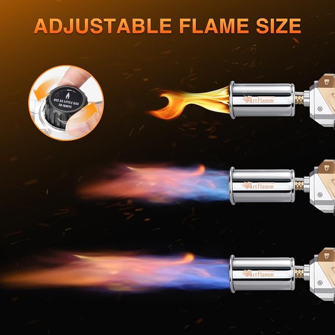 ARTFLAMM Powerful Propane Torch Gun, Kitchen Grill Torch with Detachable Design, Adjustable Flamethrower Torch Burner for Searing Steak, BBQ, Welding, Camping Charcoal Lighter(Tank Not Included)