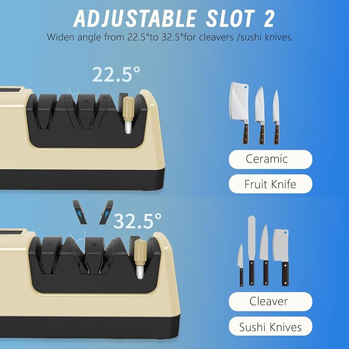 5-in-1 Electric Knife Sharpener for Kitchen Knives, Scissor Sharpener with 3-Speed & 100% Diamond Abrasives -Quickly Sharpening for Straight, Serrated, Cleaver Knives, Kitchen Gifts for Mom