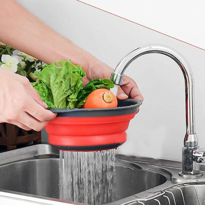 Folding Silicone Rice Strainer Bowl for Kitchen, Collapsible Colander, Fruits Vegetables Washing Basket