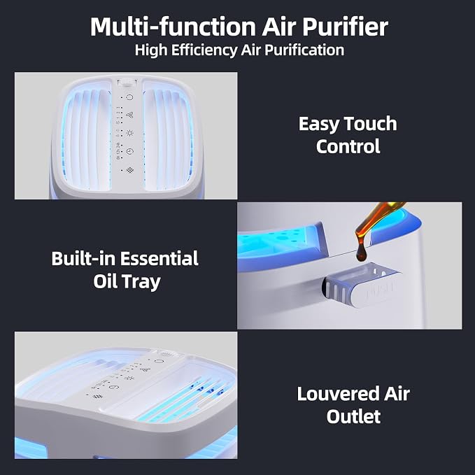 POMORON 4-in-1 Air Purifiers for Home, Air Ionizer Negative Ion Generator, True H13 Filter, UV, Covers 1250 Ft² 99.97% Removal Rate for Pollen Smoke Pet Dander Air Cleaner for Bedroom, MJ002H, White