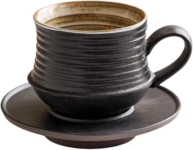 210ml Ceramic Mug Saucer Set Home Wabi Sabi | retro, artisan, original design, minimalist, durable, latte, afternoon tea