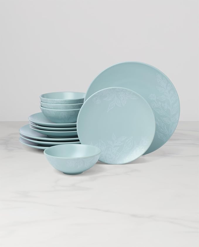 Oneida 897393 Roseto 12-Piece Dinnerware Set, French Blue