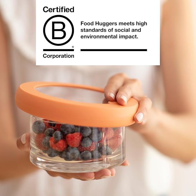 Food Huggers Replacement Lids for Glass Storage Containers | Silicone & Glass Lids that Don’t Crack | Fits Most Round Container Brands & Bowls | 100% Plastic Free | 2 Lid Set (S,M), Terracotta