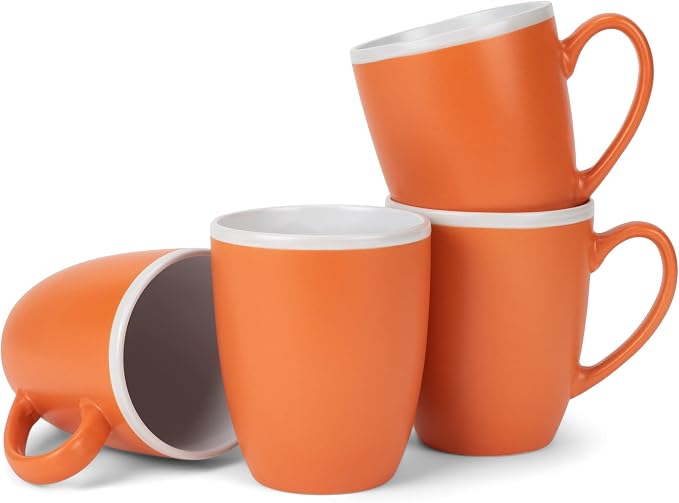 Elanze Designs Solid Color Orange White Interior 16 ounce Matte Ceramic Mugs Matching Set of 4