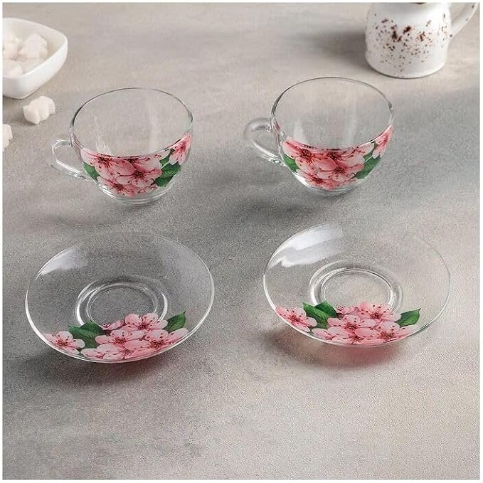 STP GOODS Sakura Glass Cup and Saucer Set of 2