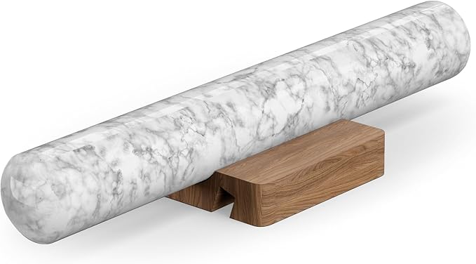 Marble Rolling Pin with Wooden Stand, FiiMan 12 Inch Heavy Rolling Pin for Dough, Stone French Polished Non-Stick Roller Pins For Baking Cookie Pizza Pastry (White)