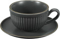 uxcell Handmade Vintage Espresso Cups, 9.5oz Stripe Coffee Cups and Saucers Ceramic Tea Cup with Handle Dishwasher and Microwave Safe for Latte Cappuccino Milk Office Home, Gray Blue