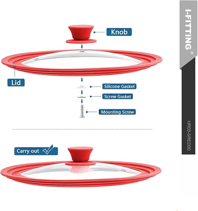 Universal Lid for Pots,Pans And Skillets,HR Huare Technology Tempered Glass with Heat Resistant Silicone Rim,Dishwasher Safe,Fit Cookware 9.5”,10”, 11”,Red,1 Pack