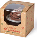 Christmas Individual Cupcake Containers with Window and Insert, Pre-Assembled Cocoa Bomb Packaging 60pcs Christmas Kraft Cupcake Boxes for Gifts