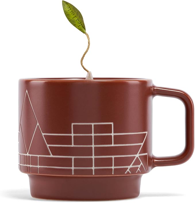 Tea Forte Porcelain Tea Cup and Lid, Steeps 8 oz., Microwave & Dishwasher Safe, Terra - Frank Lloyd Wright