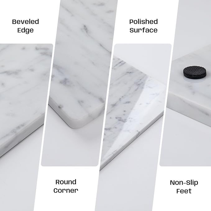 Carrara White Marble Cutting Board for Kitchen, 12x20 Inch Marble Slab Pastry Board With Non-Slip Feet for Baking, Cheese, Charcuterie, Chocolate – Serving Tray Gift