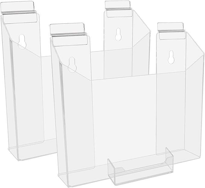 Marketing Holders 2 Pack Slatwall 8.5" Wide Brochure Holder for Catalogs and 3.5" x 2" Business Cards Clear Acrylic Space Saving Display Rack in Retail Stores and Offices No Assembly Required
