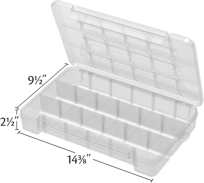 Akro-Mils 05905 Plastic Portable Parts Storage Case for Hardware and Crafts with Hinged Lid and 5 Adjustable Dividers, (14-3/8-Inch x 9-1/2-Inch x 2-1/2-Inch), Large, Clear