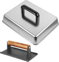 14 Inch Rectangular Melting Dome & Grill Press Kit for Blackstone Accessories, Stainless Steel Cheese Basting Cover and Cast Iron Bacon Burger Press for Flat Top Griddle Grill