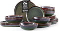Herogo Stoneware Dinnerware Sets for 8, 24 Piece Plates and Bowls Dish Set, Irregular Handmade Dinner Ware Dishware for Kitchen Dinning, Microwave & Dishwasher Safe, Lichen Green