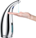 Automatic Soap Dispenser with Infrared Sensor - Adjustable 4-Level Touchless Hand Soap for Kitchen, Bathroom - Battery Operated Electric Dispenser, Durable Plastic, Smart Soap Holder (Silver)