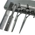 6.0 Inches Hair Cutting Scissors Set with Combs Lether Scissors Case,Hair cutting shears Hair Thinning shears For Personal and Professional (Matt black)