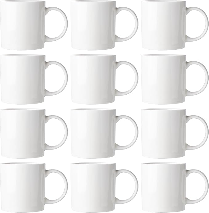 AmorArc 12oz Off White Coffee Mugs, Ceramic Coffee Mugs with Large Handle for Man, Woman, Light Weight Coffee Mugs Set for Latte/Cappuccino/Cocoa/Milk, Dishwasher & Microwave Safe, 12Pcs