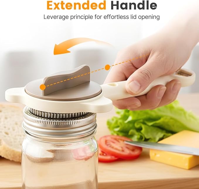 Adjustable Stainless Steel Jar Opener - 4-in-1 Lid Remover for Seniors & Easy Grip, Fits Kitchen Jars, Bottles & Cans